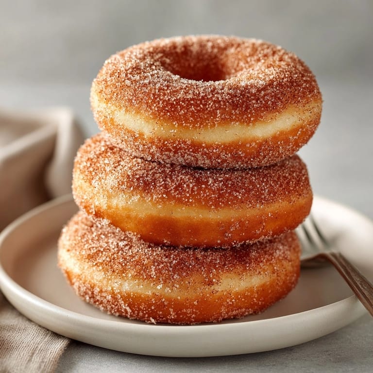 Freshly baked apple cider donuts, warm and inviting, with a perfect cinnamon sugar coating.