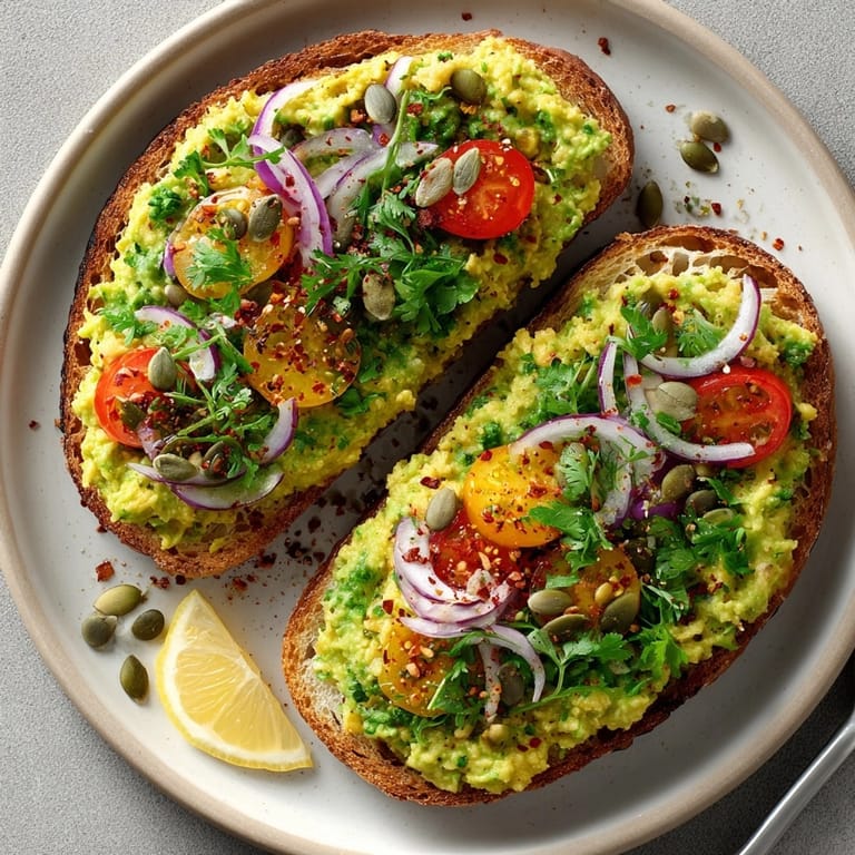 Enjoy zesty Avocado Chickpea Mash Toast - a satisfying and healthy open-faced sandwich.