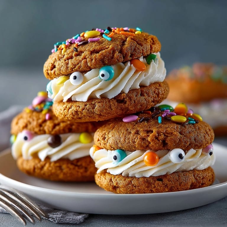 These Pumpkin Spice Whoopie Pies are soft, sweet, and perfect for autumn's spooky fun.