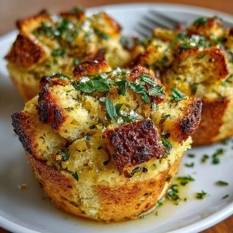 Savory aroma of sage and thyme fills the air in these Classic Stuffing Muffins.