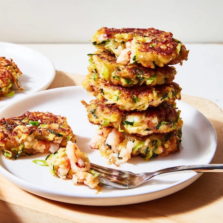 Imagine sizzling Shrimp &amp; Ricotta Zoodle Fritters: a low carb, pescatarian delight.