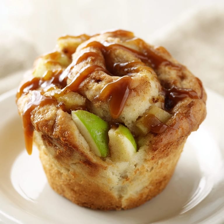 Warm and fluffy Caramel Apple Cinnamon Roll Muffins bursting with juicy apples and cinnamon.  