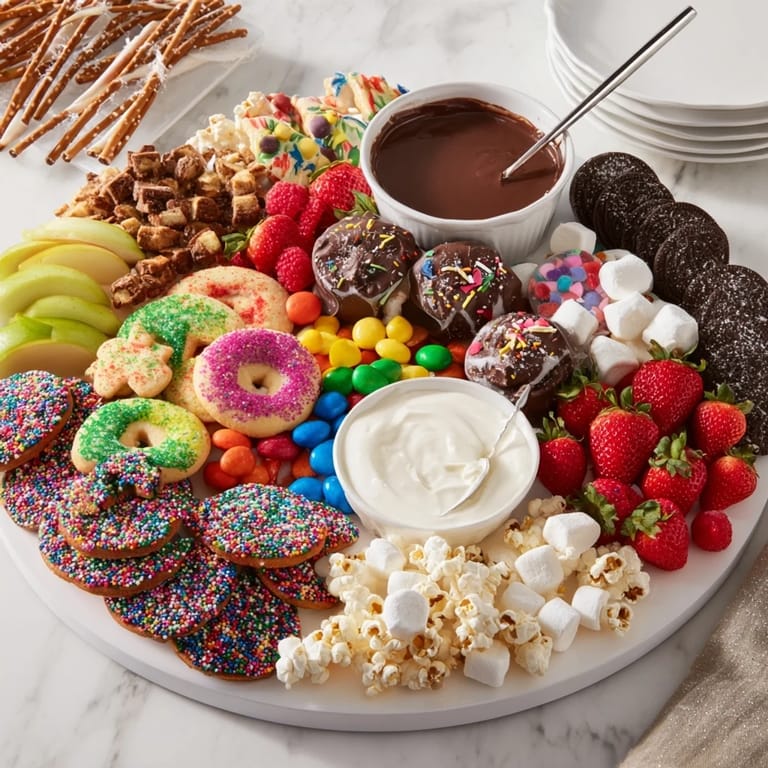A delightful dessert board with themed snacks, showcasing a variety of flavors and textures.