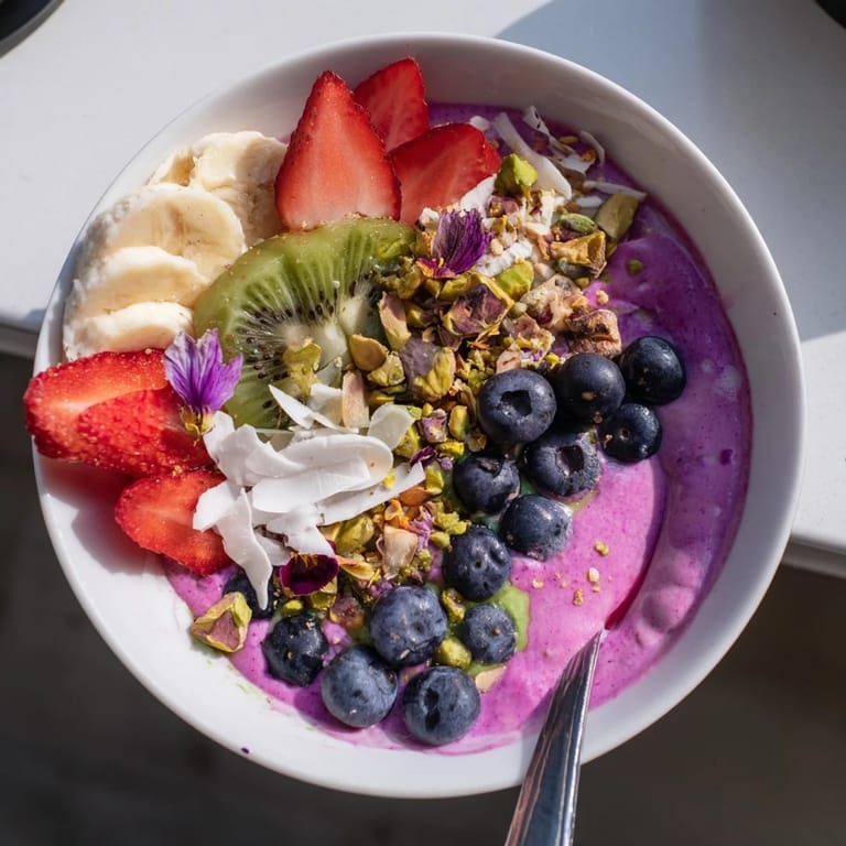 Delightful breakfast smoothie bowls bursting with flavors like pistachio and kiwi.  