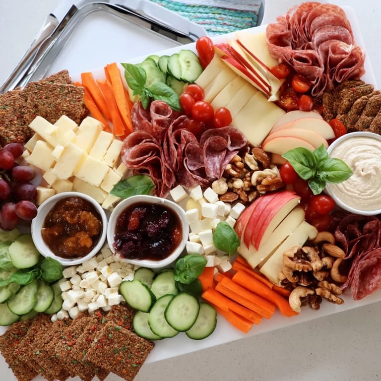 Delight in a vibrant Girl Dinner Platter showcasing assorted cheeses and fresh vegetables.  