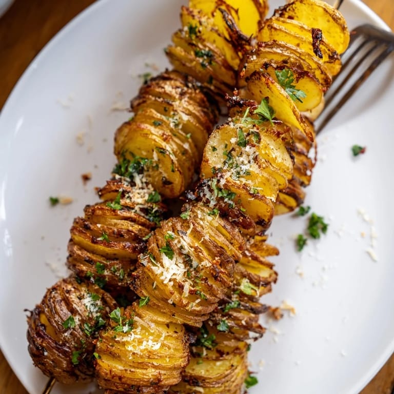 Golden, spiral-cut air-fryer tornado potatoes served hot with optional Parmesan topping.