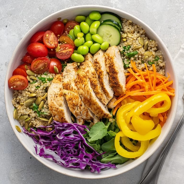 Delicious healthy meal-prep bowls with grilled chicken and zesty lemon dressing.