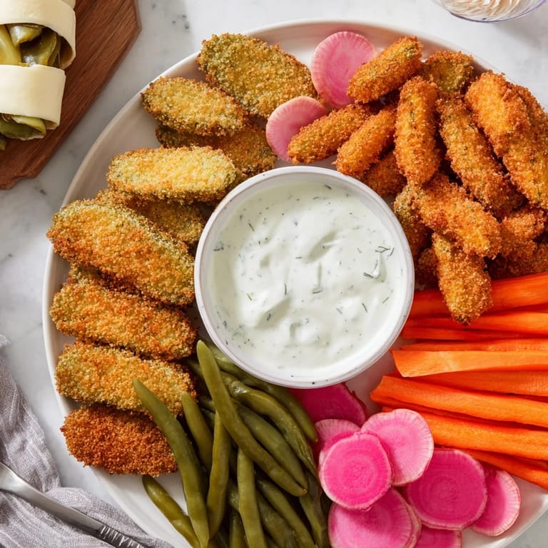 Delicious Pickle Lovers Meal with crunchy bites and flavored cheese-wrapped pickles.  