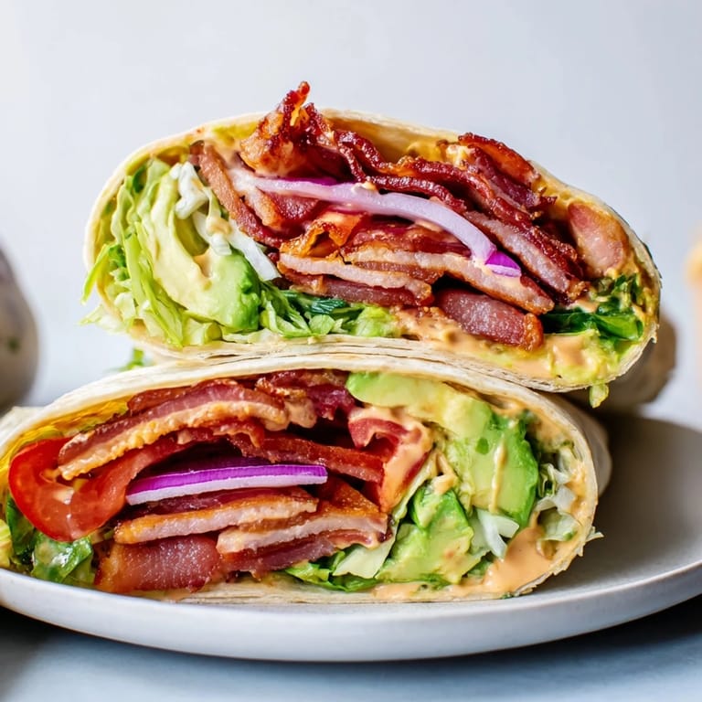 These flavorful Zesty BLT wraps, with colorful tomatoes and bacon, are perfect for lunch.