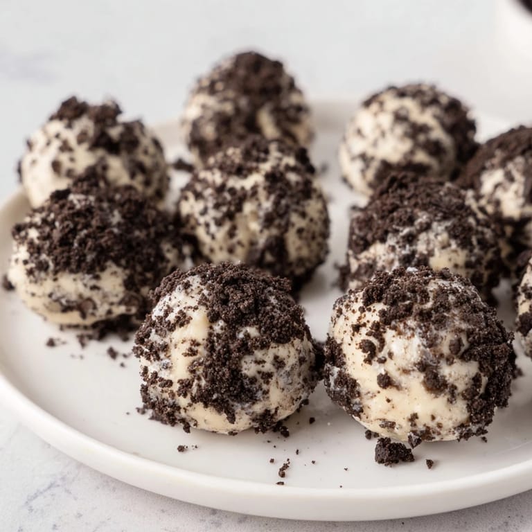 Imagine creamy Cream Cheese Oreo Protein Balls, studded with chocolate chips, ready for a tasty treat.