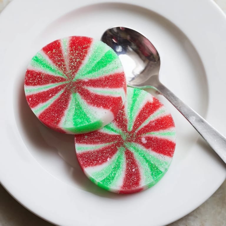 Melting peppermint candies form elegant Express Peppermint Candy Bows, topped with sparkling edible glitter, ready for gifting.