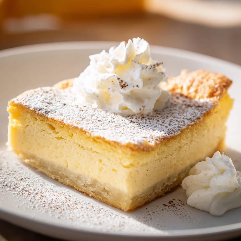A close-up shot of a tender slice of Simplified Pumpkin Magic Cake, highlighting its creamy custard layers.