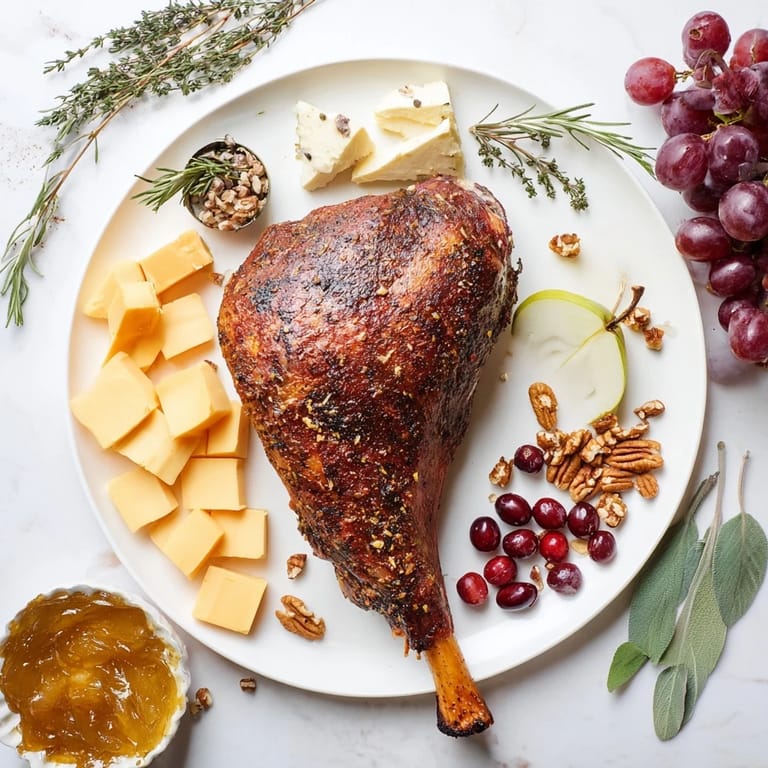A beautifully arranged Thanksgiving Turkey Legs Charcuterie board with fresh herbs, ready to impress guests.