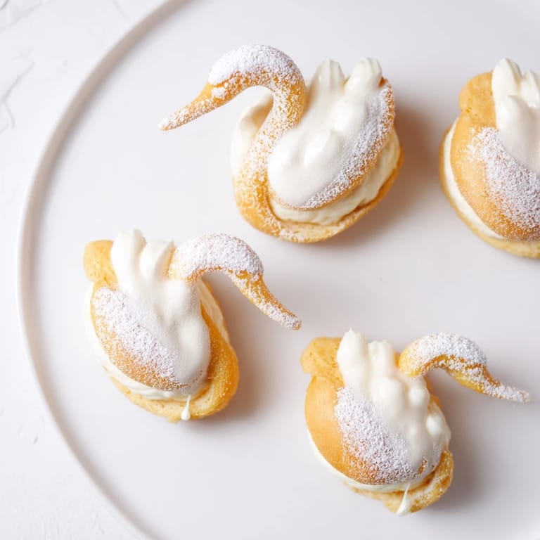 These vanilla-cream-filled Elegant Swan Petit Fours shine with a glossy fondant, delightful and sweet.