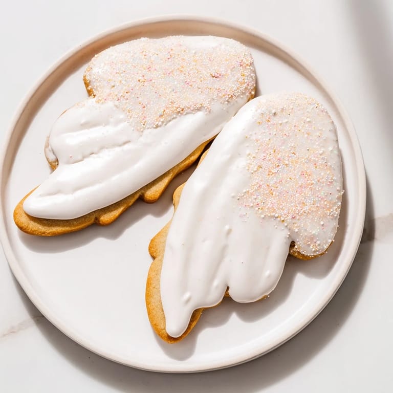 Close-up of frosted Angel Wings Sugar Cookies, ideal for sharing on holidays.