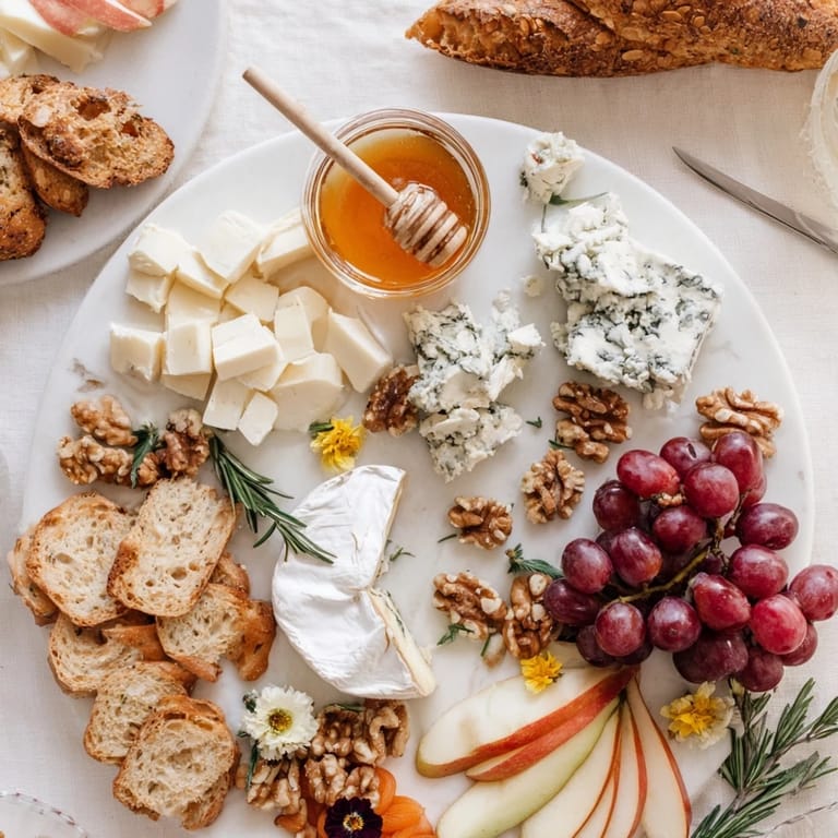 Enjoy a visual feast: Sliced cheeses and fresh honeycomb create this elegant Honeycomb, Honey & Cheese Board.