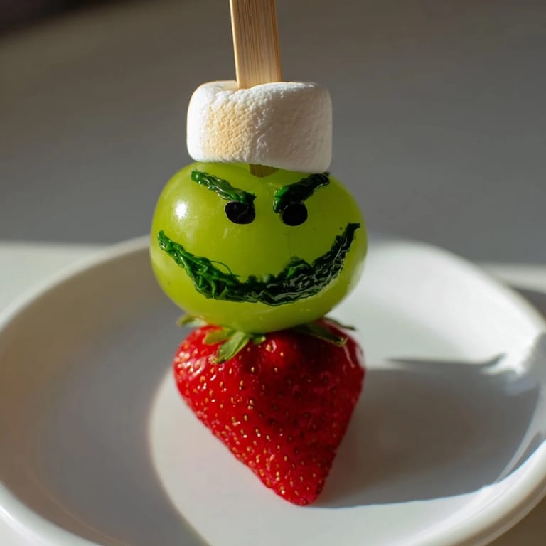 Easy Grinch Snack recipe ready, showing green grape Grinch faces perfect for holiday fun.