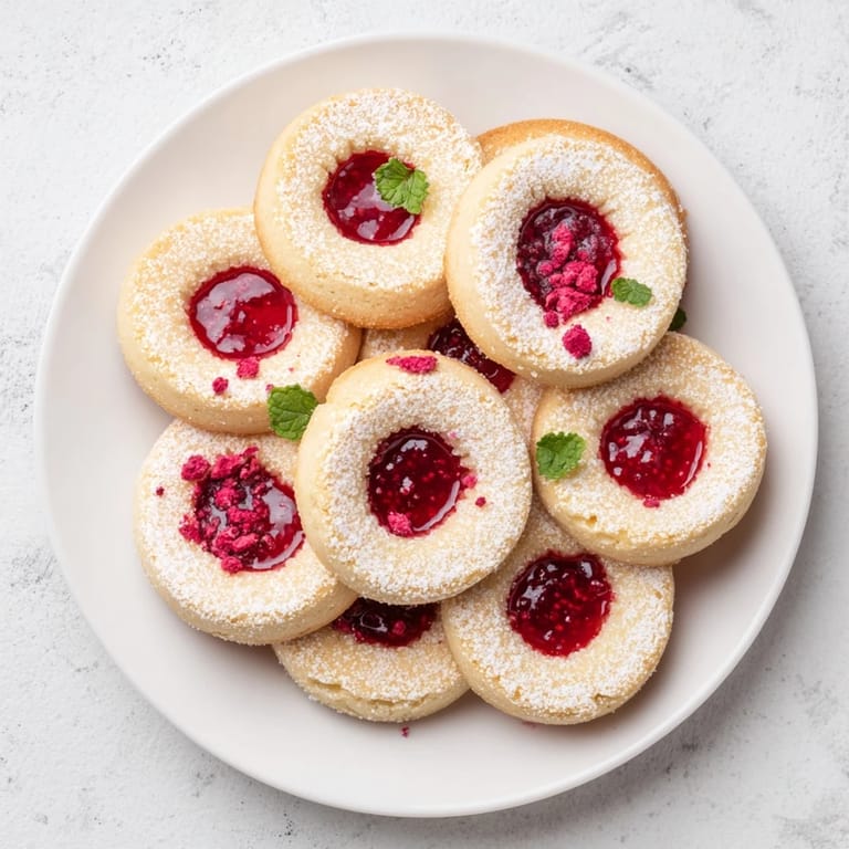 Homemade Sweet Wreath raspberry jam cookies, round butter cookies forming a delicious wreath arrangement.