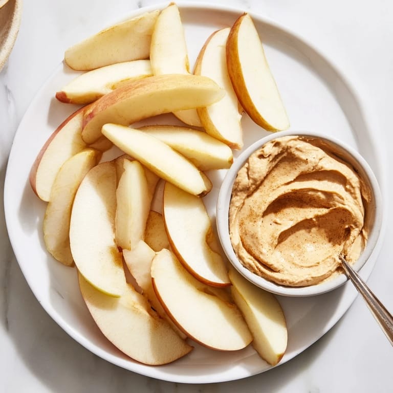 Freshly-cut apple slices with a side of homemade peanut butter dip for a quick snack.