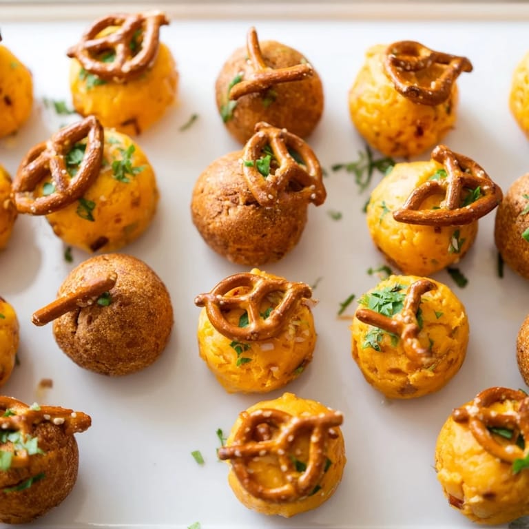 The playful Pumpkin Patch Grid appetizer displays neat rows of orange cheese ball "pumpkins."