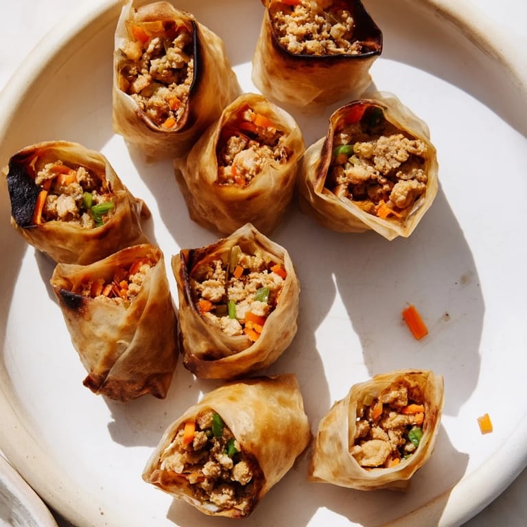 Bite into these delicious Air Fryer Chicken Lumpia Bites, served hot and ready to enjoy with a savory dipping sauce.