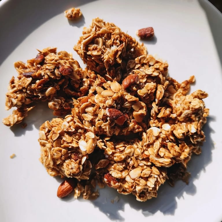 A bowl of delicious Honey Nut Granola Clusters, perfect for breakfast with yogurt and fresh berries.
