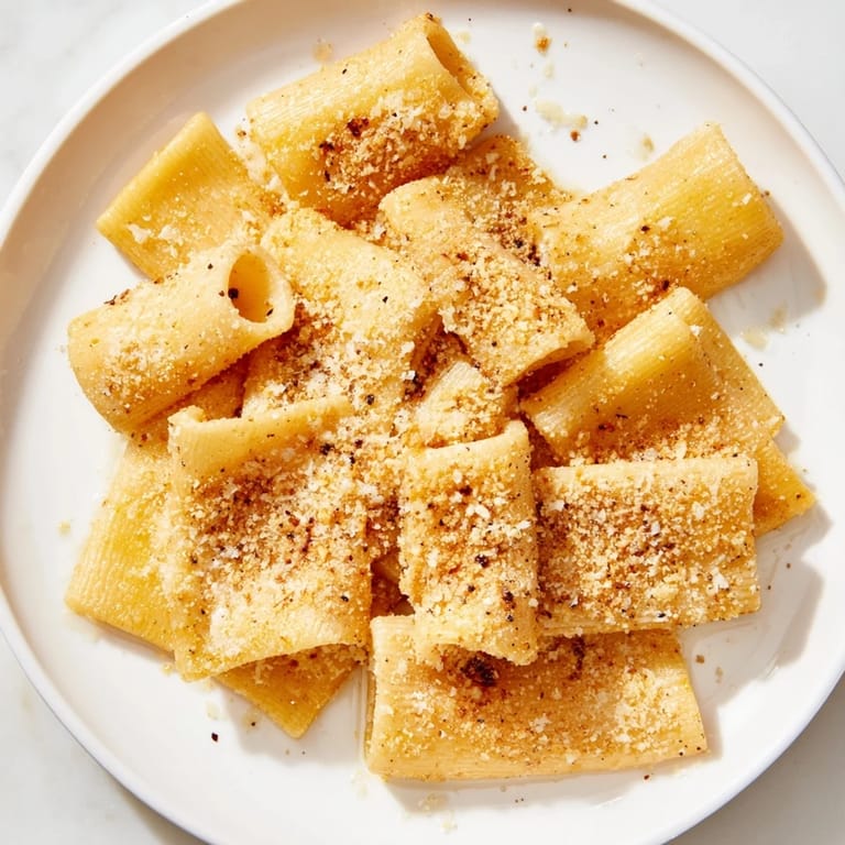 Close-up of golden brown pasta chips, seasoned with Parmesan, ready for dipping and enjoying.
