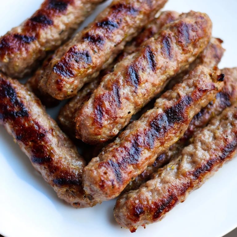 Smoky, grilled Romanian mici sausages with crispy edges, perfect for a summer cookout experience.