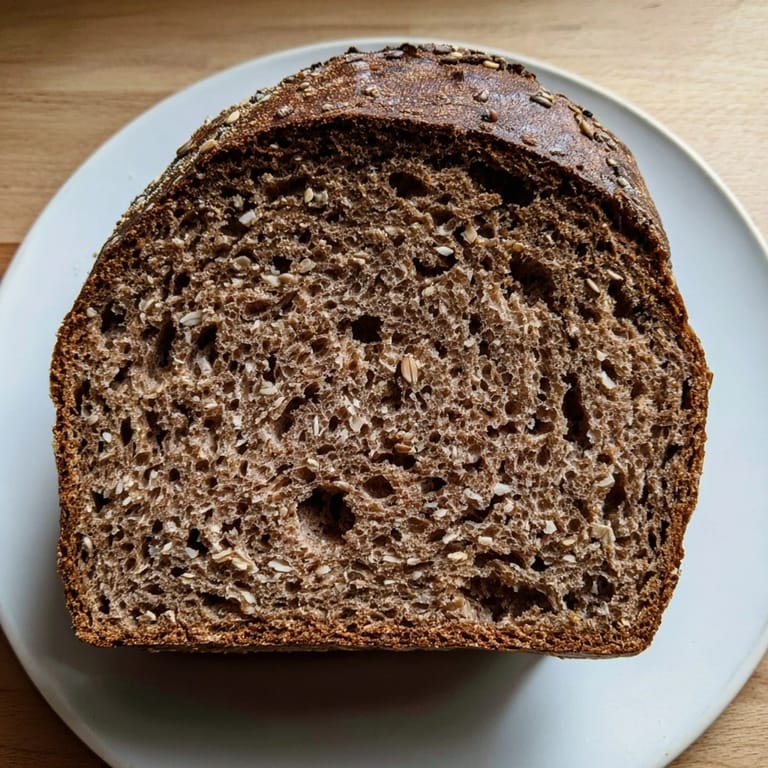 Golden-brown Estonian Leib sourdough loaf, aromatic with caraway, sliced and served with cheese and more.