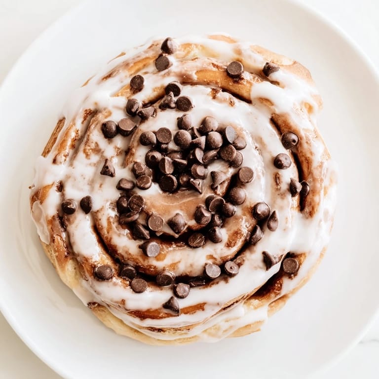 Freshly baked Nutella chocolate chip rolls, golden brown and glazed, ready for serving and enjoying.