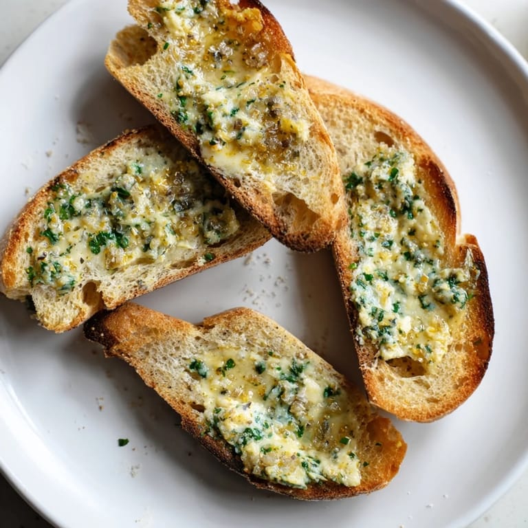 Freshly toasted Herb Butter Toast, boasting vibrant herbs and flaky salt for a tasty bite.