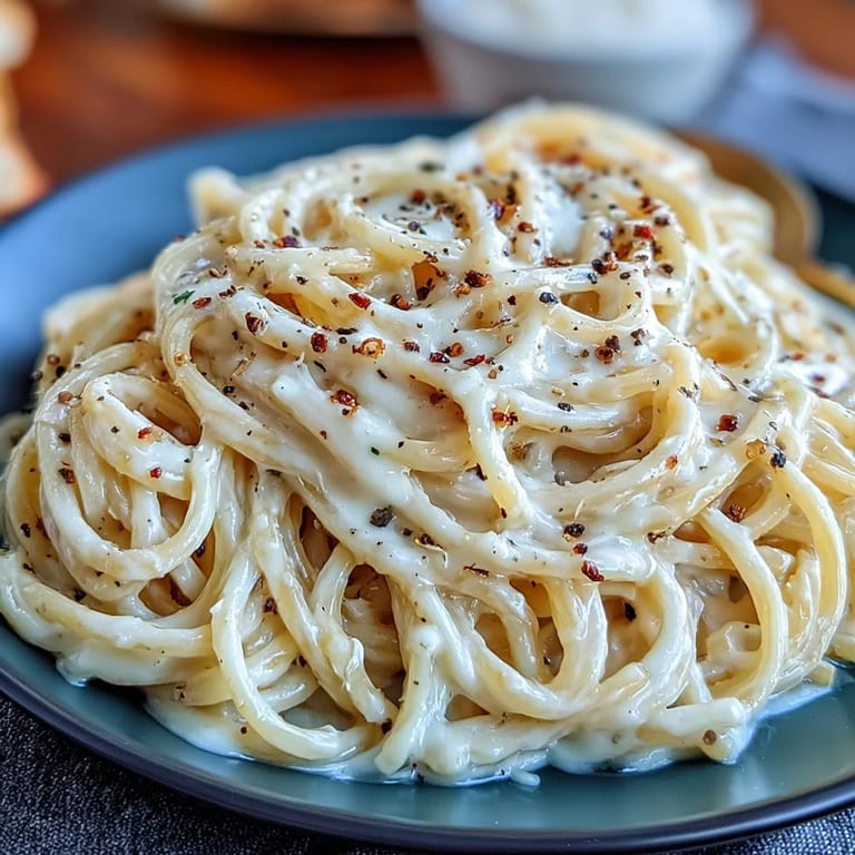 A skillet toasts black peppercorns for this classic Cacio e Pepe, with a bowl of grated Pecorino nearby.
