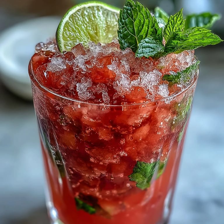 This refreshing guava mojito features pink nectar and mint, perfect for a sunny summer happy hour.