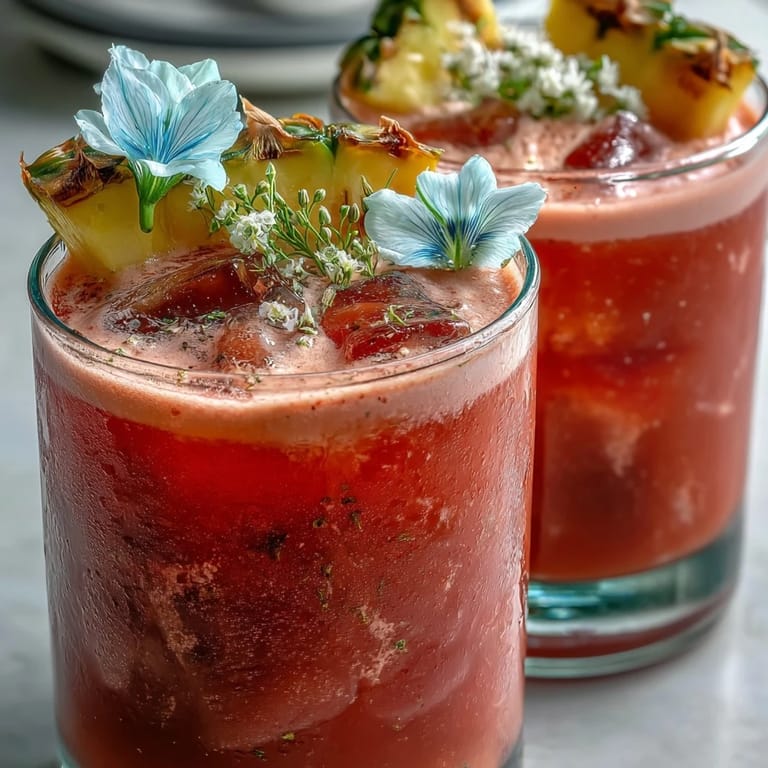 Homemade Iced Guava Passionfruit Drink with creamy coconut milk, showcasing the tropical fruit layers and fresh ginger notes.