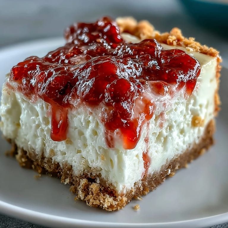 Sliced Guava Cheesecake reveals a rich, marbled interior, perfectly set for serving on a dessert plate.