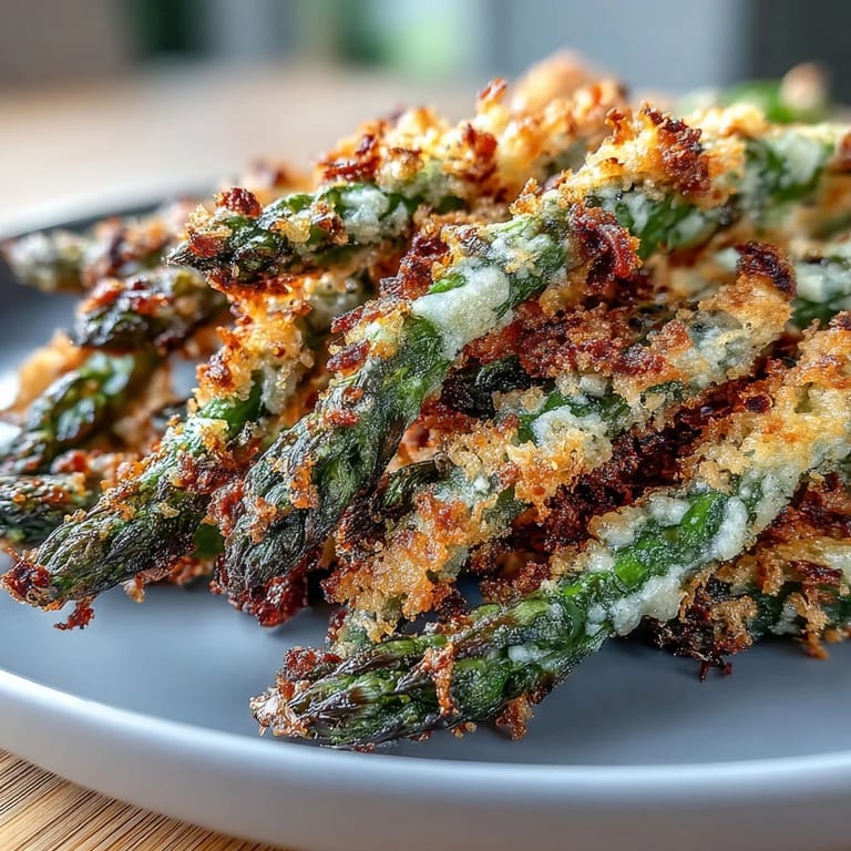 These Crispy Chili-Garlic Asparagus Fries are served with a creamy, spicy sriracha mayo dip.