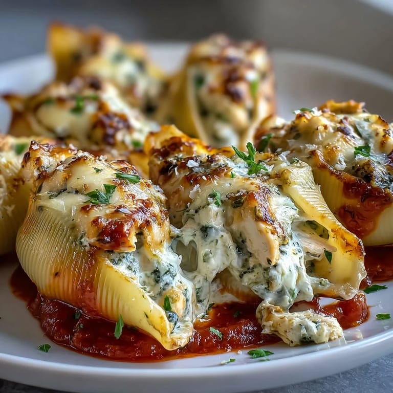 Serving suggestion for Pesto Chicken Stuffed Shells Lite alongside a crisp green salad.