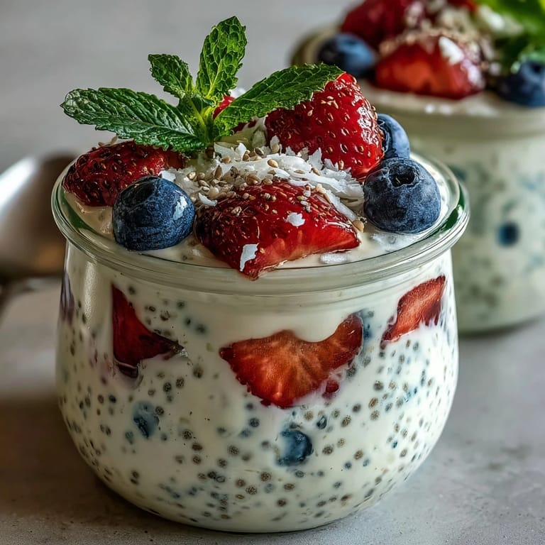 Make-ahead chia pudding cups with strawberries, blueberries, and raspberries, ideal for weight loss and clean eating.