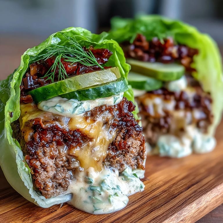Delicious keto cheeseburger lettuce wraps with pickles and secret sauce, offering all the flavor of a classic burger without the carbs.