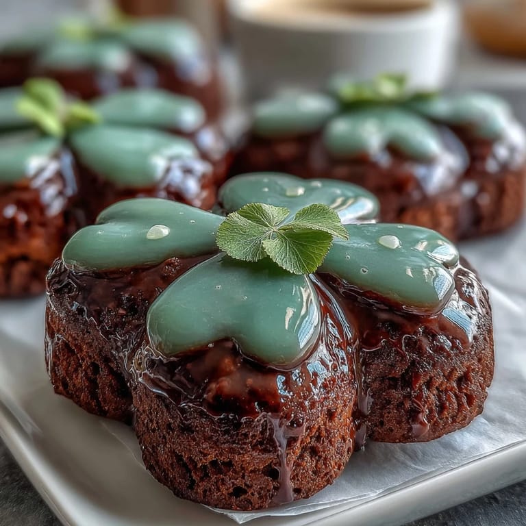 Delicate holiday cookies shaped like shamrocks, decorated with glossy green icing for St. Patrick's Day.  