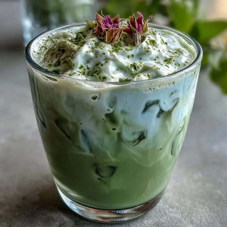 Mother's Day Iced Matcha Latte with Vanilla Cold Foam, vibrant refreshment perfected for a special toast.