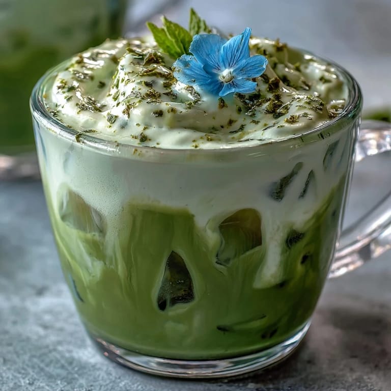Savor this elegant Iced Matcha Latte with Vanilla Cold Foam, a frothy, layered delight.