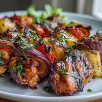 Grilled Pineapple Chicken Skewers with juicy marinated chicken and caramelized pineapple chunks on a hot grill.