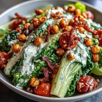 Vegan Caesar Salad with crispy chickpea croutons, a vibrant, plant-based feast.